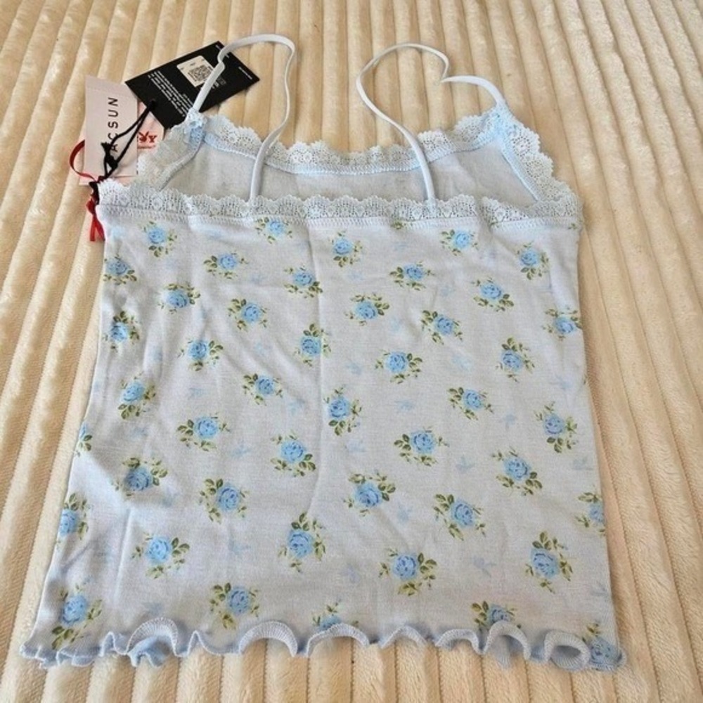 Playboy Women's Tank Top XS‎ Blue Floral Pacsun